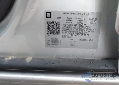 2018 Chevrolet Colorado Lt z USA, uszkodzony, nr VIN 1GCGTCEN2J1252873